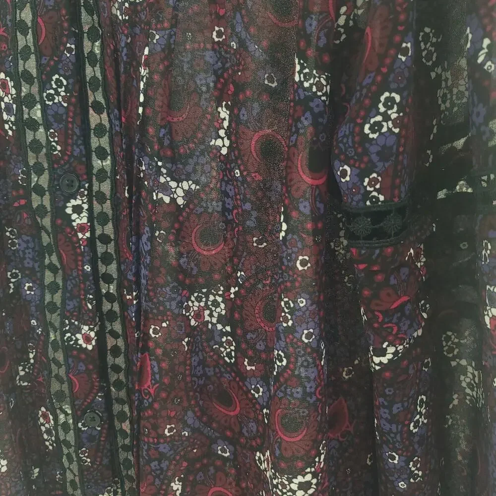 Michael Kors Red Purple Paisley Semi-sheer Medium Button Up Blouse